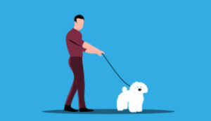 cartoon man and a dog