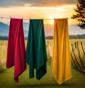 multicolored towels hanging on an outdoor washing line