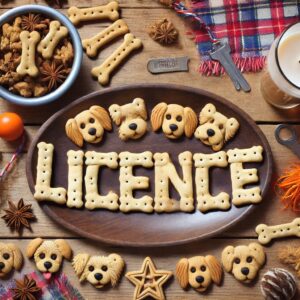 the word 'licence' spelled out in dog biscuits