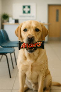 My Local Vet Isn’t Local: The Surprising Truth About Who Owns Your Vet Practice a Labrador holding a mars bar